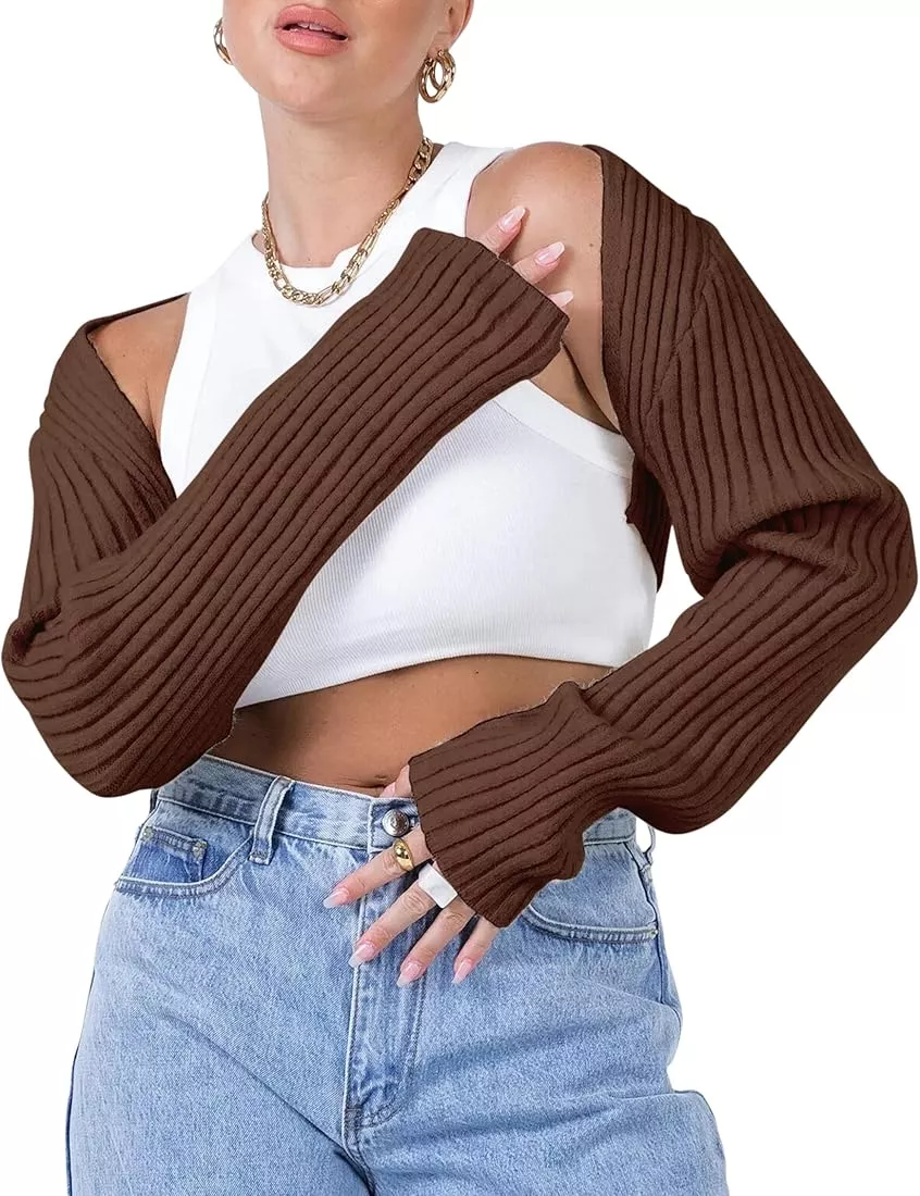 PICPUNMAK Women Long Sleeve Open Front Knit Crop Cardigan Drop Shoulder  Solid Loose Knitted Cropped Cardigan Sweater Top at  Women’s Clothing