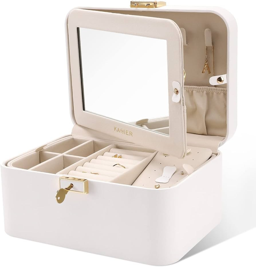KAMIER Travel Jewelry Box, 2 Layers PU Leather Portable Jewelry Organizer, Large Capacity, Double... | Amazon (CA)