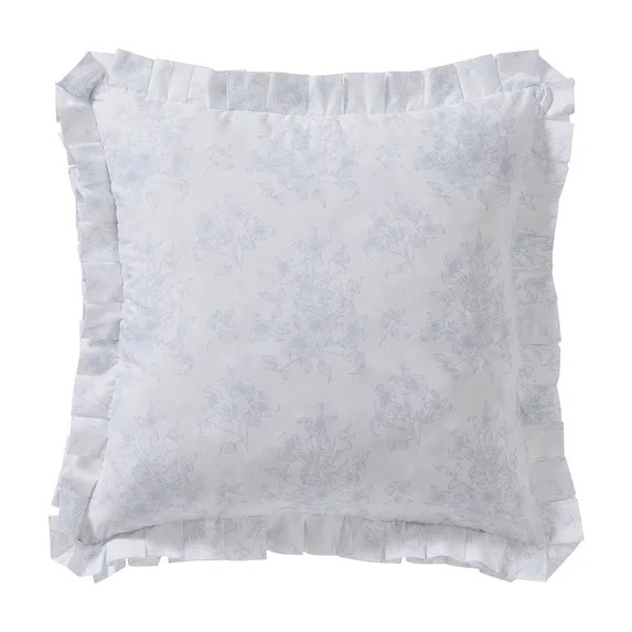 My Texas House 18" x 18" White/Blue Floral Toile Pleated Decorative Pillow | Walmart (US)