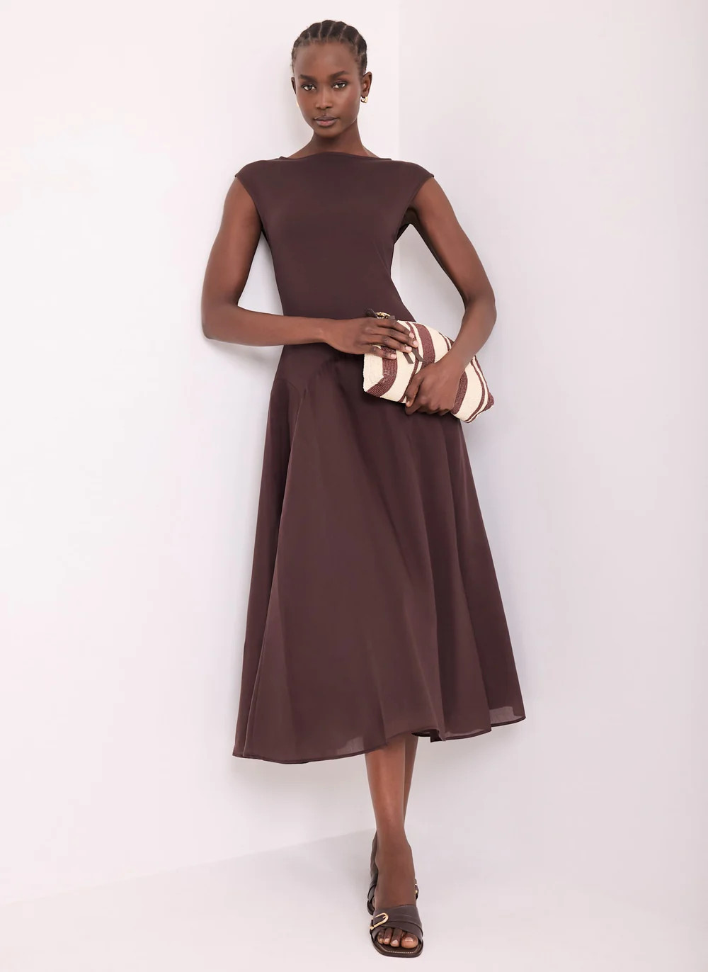 Brown Sleeveless Midi Dress | Mint Velvet