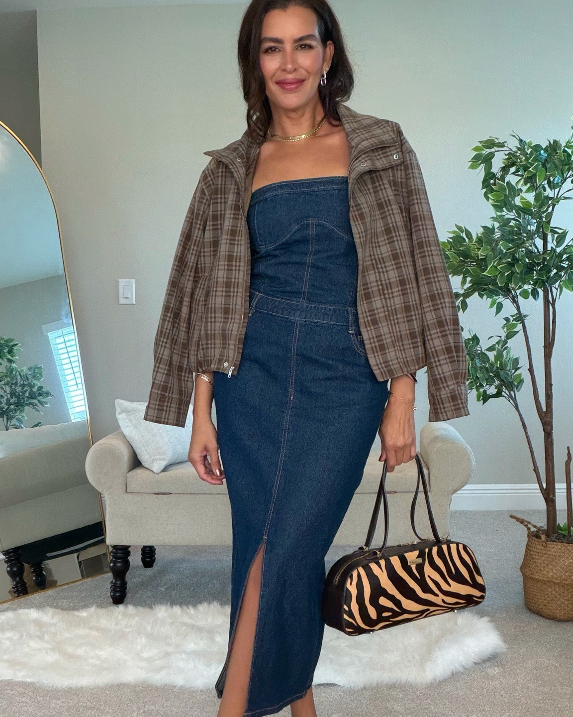 #ad @macys #macysstylecrew 🍂All sizing⬇️ size S in jacket, size 4 in pants,. Size M in Tshirt, and size S in denim dress. Shoes are tts.

#LTKSeasonal #LTKSaleAlert #LTKNYFW