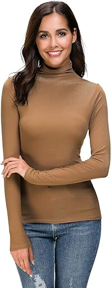 Womens Long Sleeve Mock Turtleneck Slim Fit Stretchy Underwear Layer T Shirt Tops | Amazon (US)