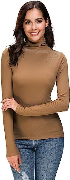 Womens Long Sleeve Mock Turtleneck Slim Fit Stretchy Underwear Layer T Shirt Tops | Amazon (US)