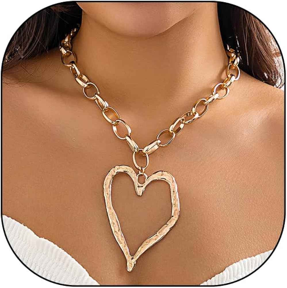 FUTIMELY Chunky Hollow Heart Pendant Necklace for Women Exaggerated Adjustable Thick Chain Large ... | Amazon (US)