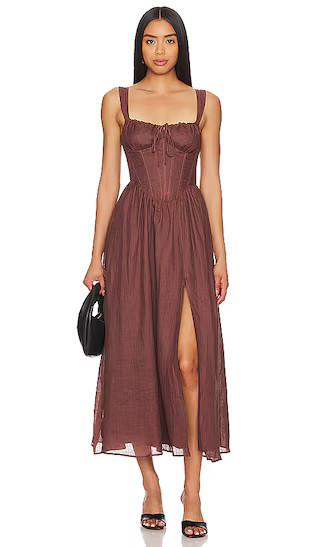 x REVOLVE Esra Midi Dress in Chocolate Brown | Revolve Clothing (Global)