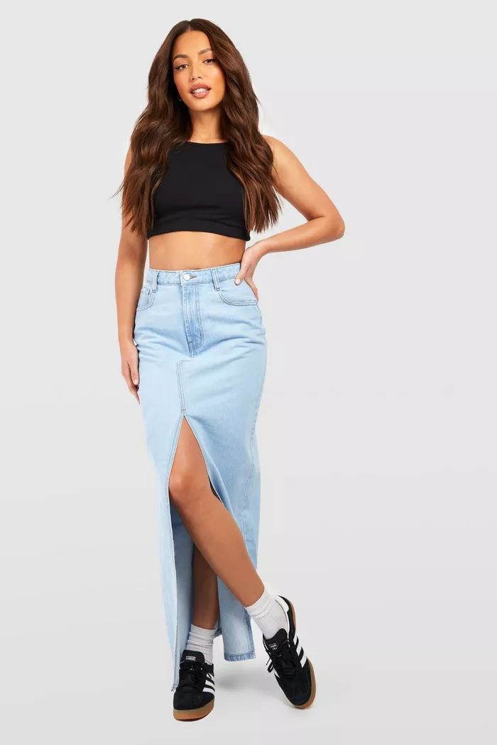 Tall Split Front Denim Maxi Skirt | Boohoo.com (US & CA)