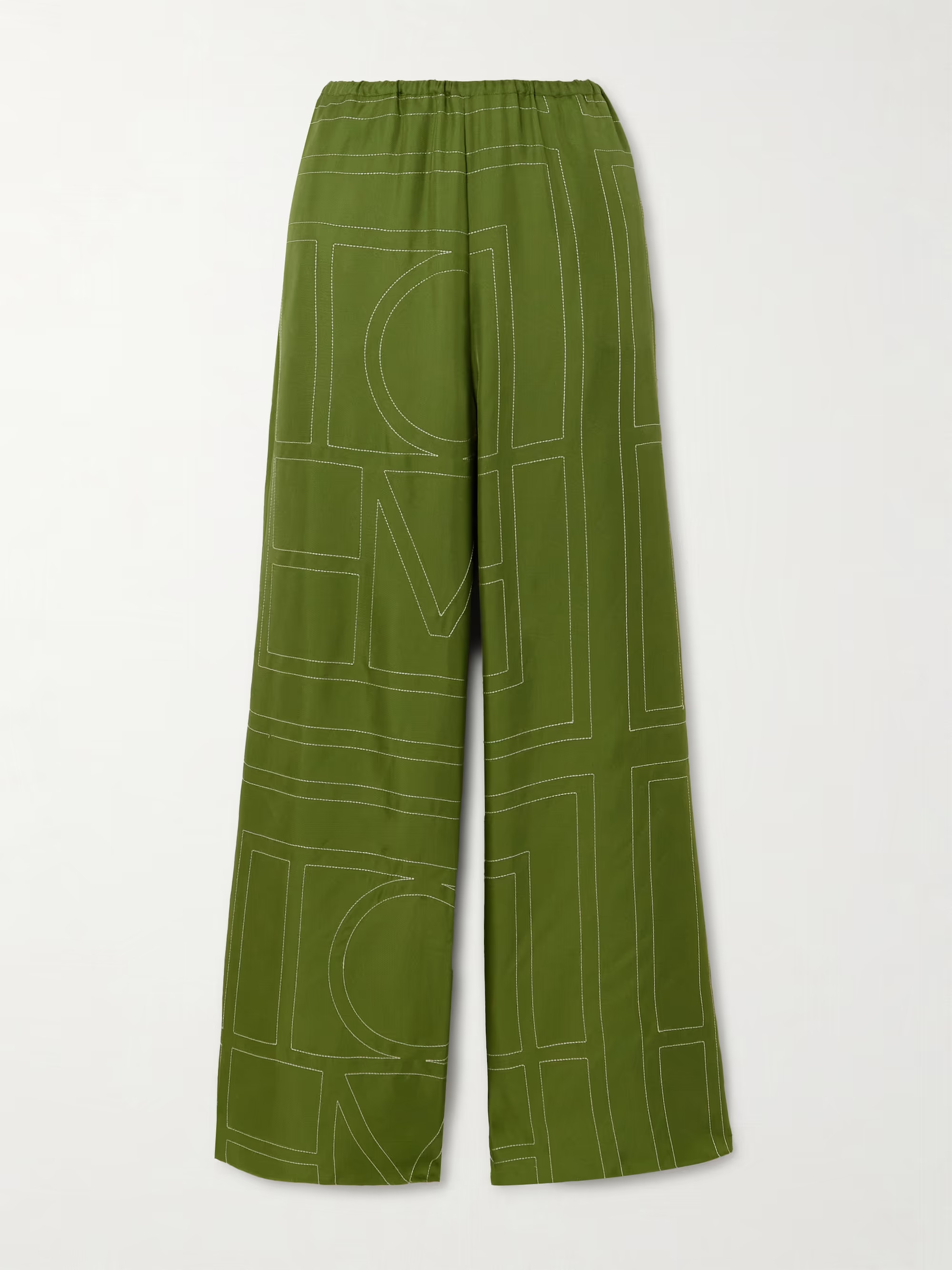 Embroidered silk-twill wide-leg pants | NET-A-PORTER (US)