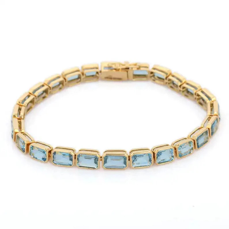 18K Aquamarine Bracelet, Tennis Bracelet, March Birthstone, Aquamarine Bracelet, Aquamarine Jewel... | Etsy (US)