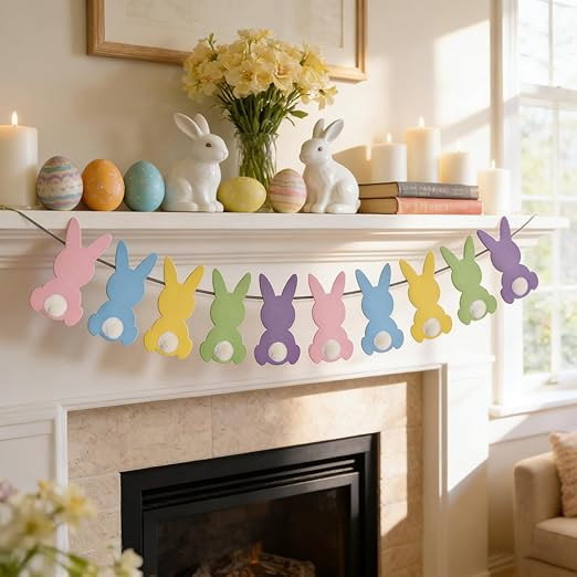 Easter Bunny Banner Decoration Happy Easter Garland Colorful Bunny Farmhouse Banner Some Rabbit G... | Amazon (CA)