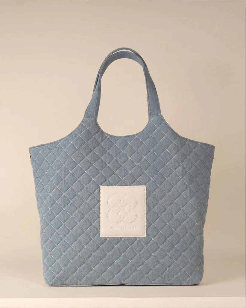Maxi Quilted Denim Tote Bag Blue | Care Tucker