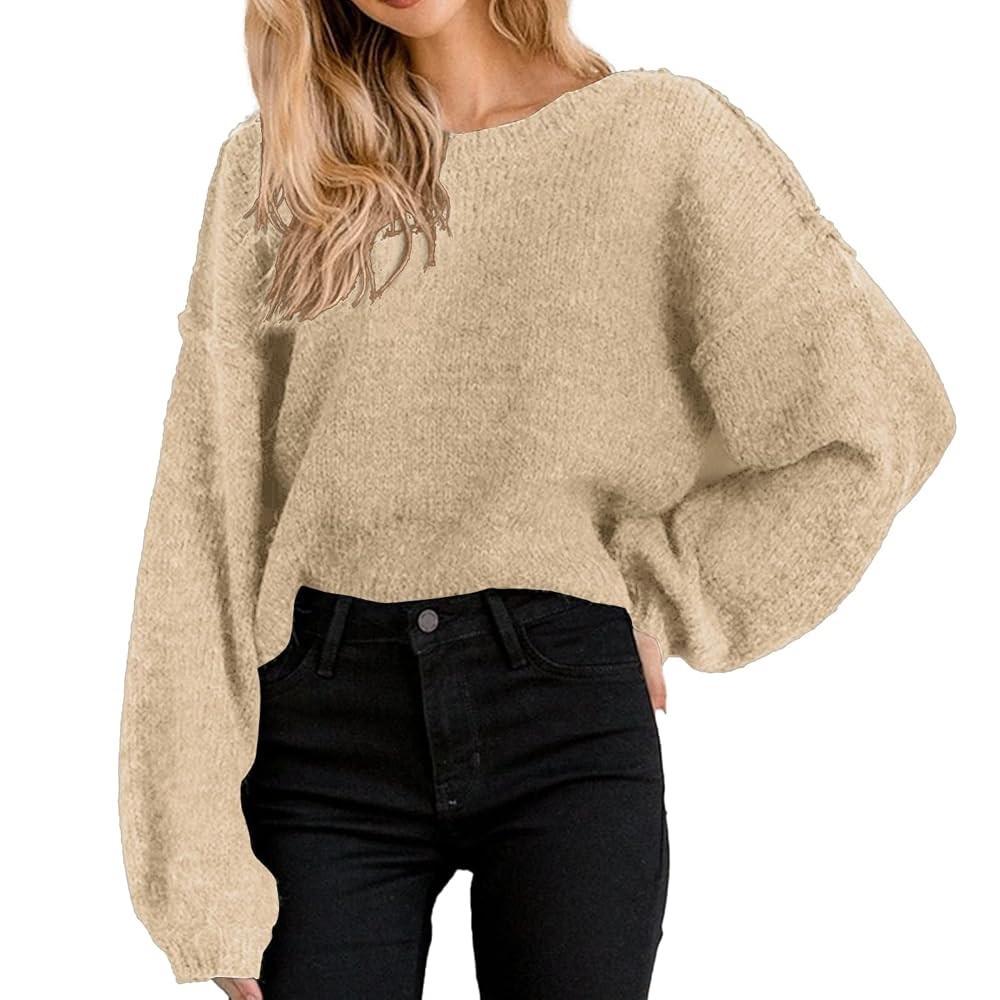Jumppmile Women Oversized Cropped Sweater Long Sleeve Crewneck Crop 2025 Fall Winter Pullover | Amazon (US)