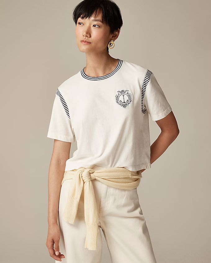 Anchor crest T-shirt with striped trim | J. Crew US