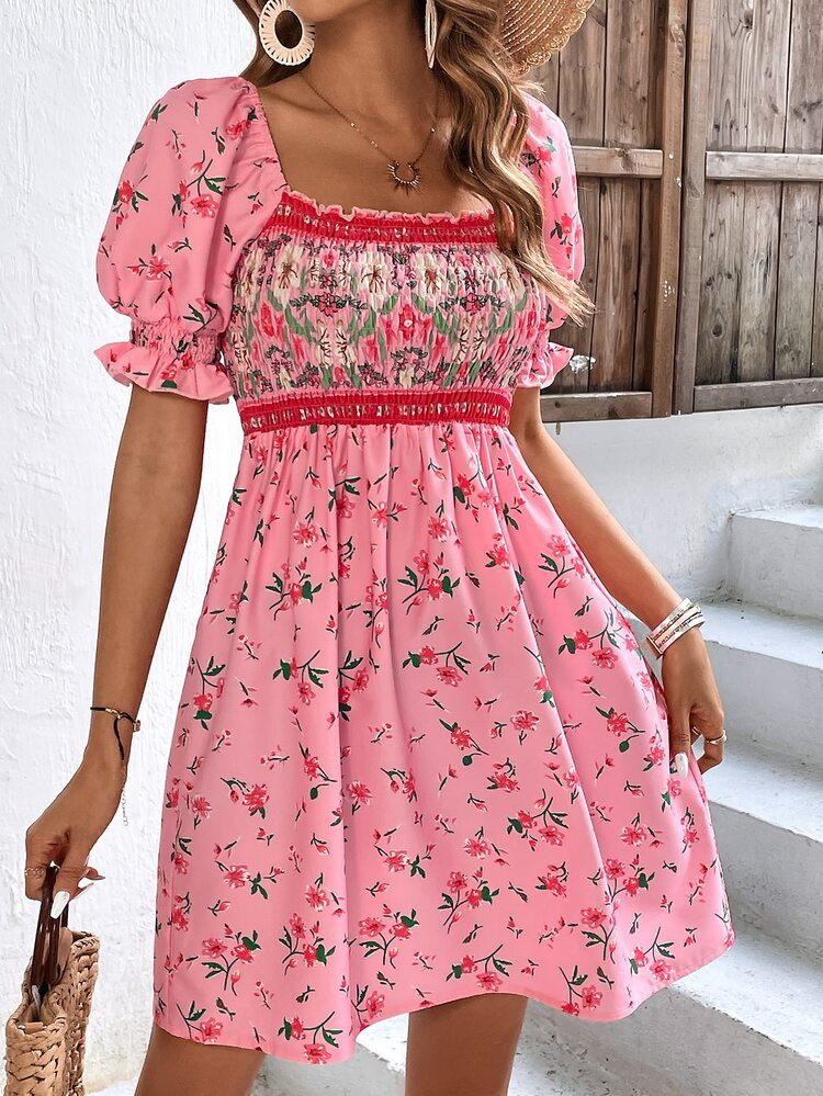 New
     
      Floral Print Puff Sleeve Dress | SHEIN