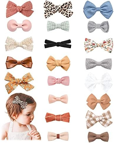 21 Pack Baby Girls Hair Clips Bows Fully Lined Non Slip Barrettes for Fine Handmade Hair Accessories | Amazon (US)