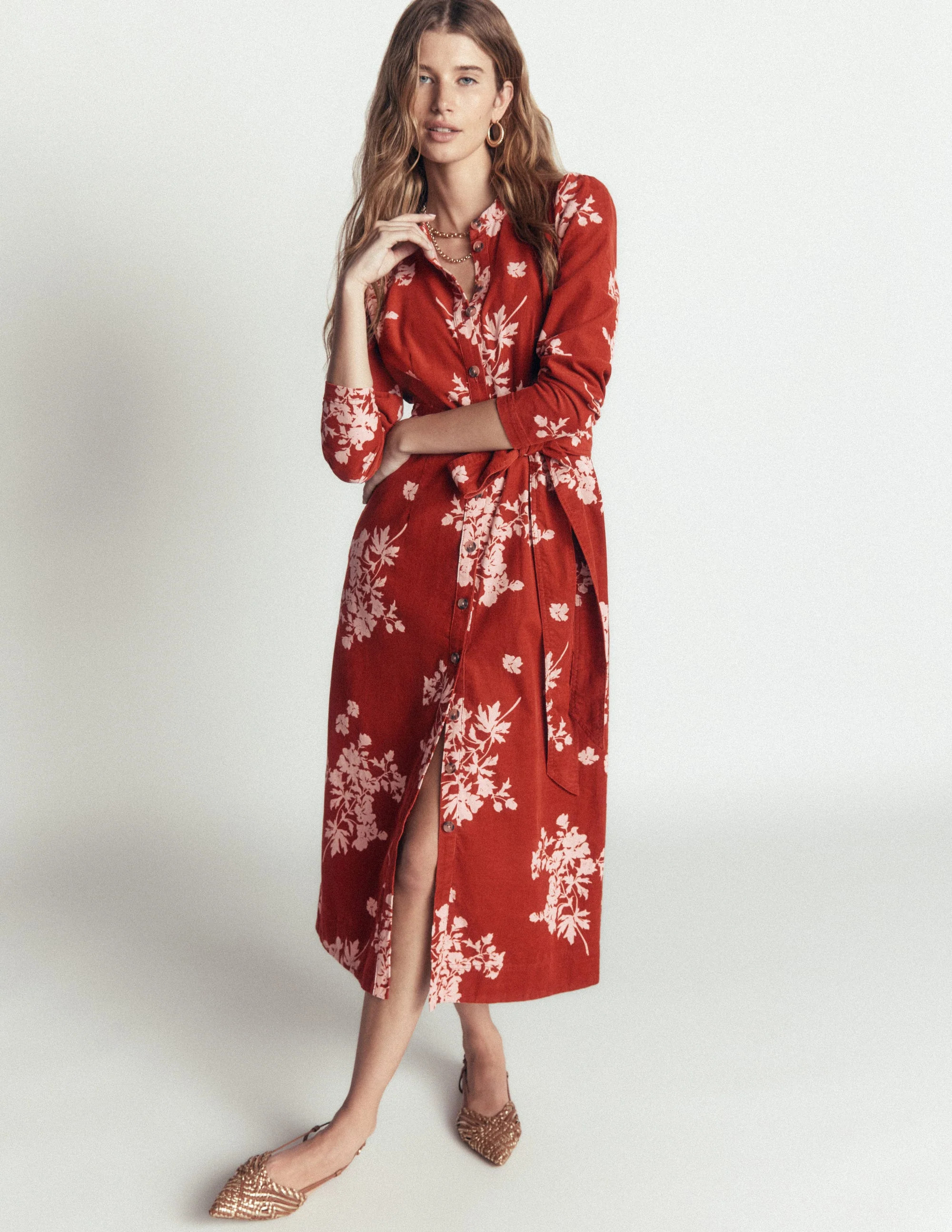 Louise Cord Midi Shirt Dress-Arabian Spice, Flecked Bunch | Boden (US)