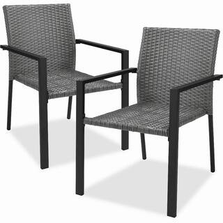 Best Choice Products Set of 2 Stackable Gray Wicker Chairs with Armrests, Steel Conversation Acce... | The Home Depot