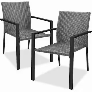 Best Choice Products Set of 2 Stackable Gray Wicker Chairs with Armrests, Steel Conversation Acce... | The Home Depot