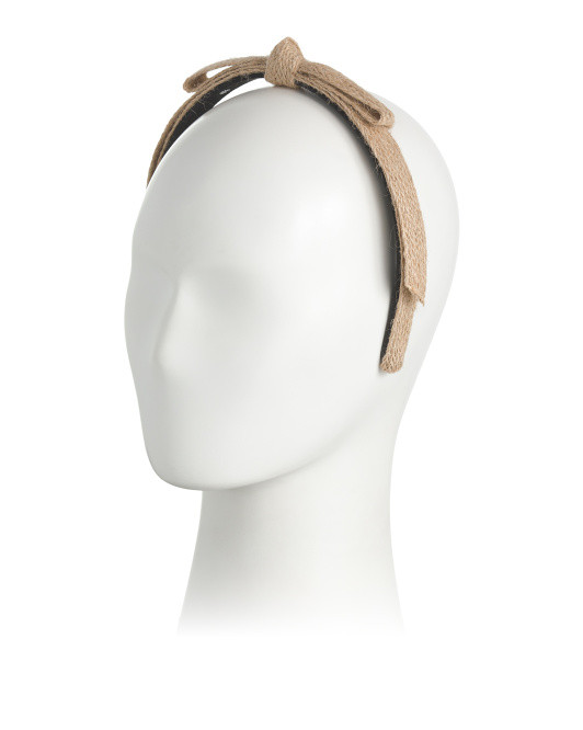 Linen Blend Raffia Slim Bardot Ribbon Headband | TJ Maxx