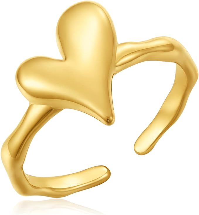 Amazon.com: Women Stackable Heart Open Ring 14K Gold Plated Promise Love Heart Rings Birthday Ann... | Amazon (US)