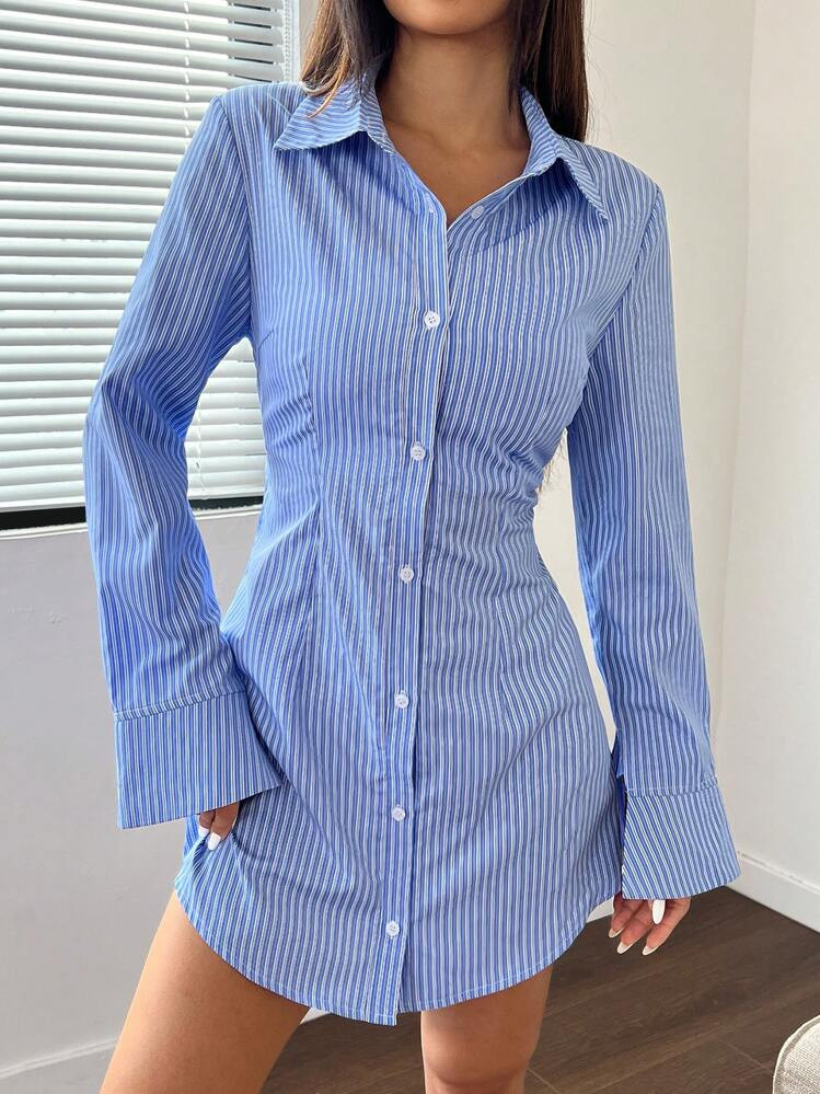 SHEIN X Carly Lawrence SHEIN Unity Striped Bodycon Shirt Dress, For Spring And Autumn Fall Cloth For Women | SHEIN