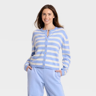 Women's Button-Up Cardigan Sweater - JoyLab™ Periwinkle Blue/Cream Stripe XS | Target