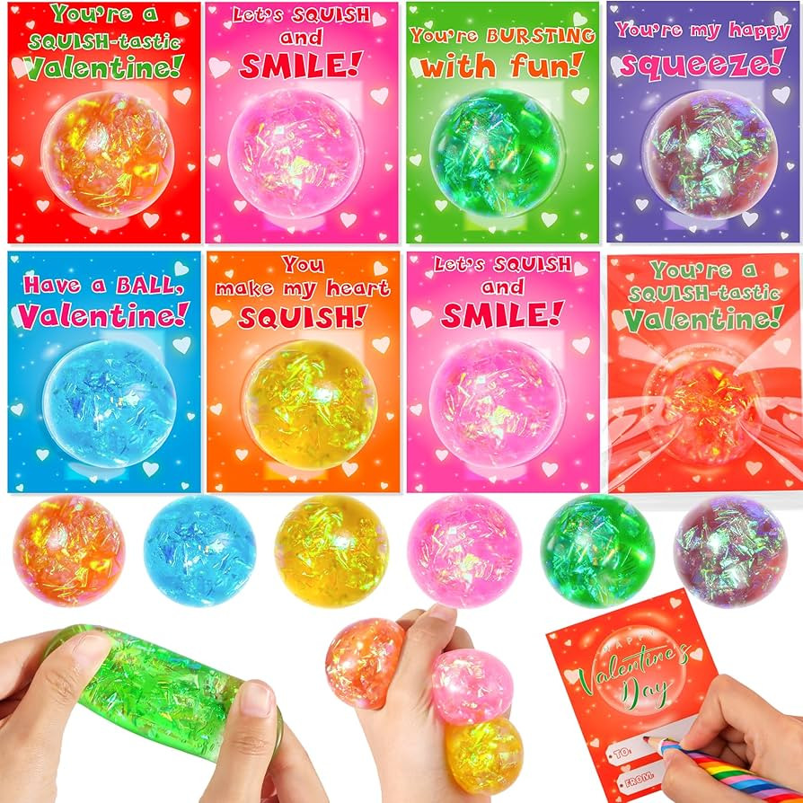 24 Pack Valentine Day Gifts for Kids Classroom Valentines Day Cards with Fidget Stress Balls for ... | Amazon (US)