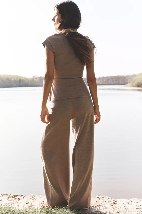 TEXTURED WIDE LEG PANTS | Zara US