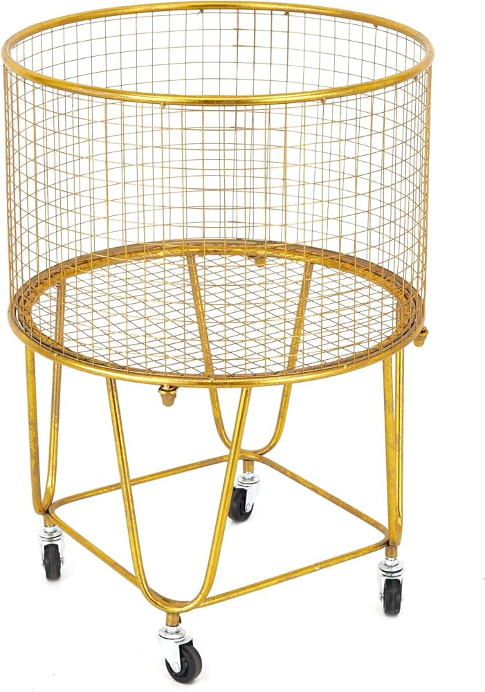 Deco 79 Metal Round Storage Cart with Wheels, 18" x 18" x 25", Gold | Amazon (US)