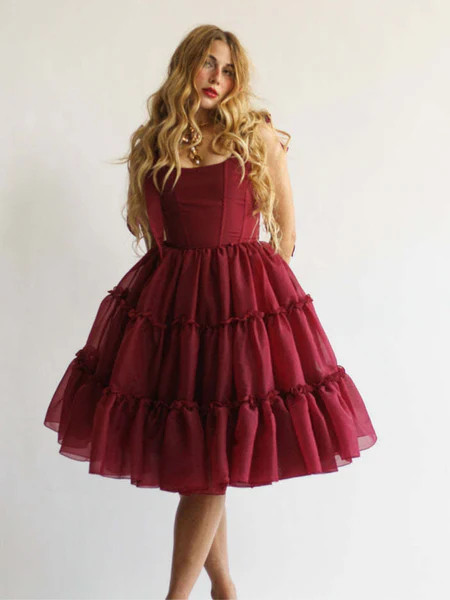 1950s Solid Multi-Layered Ruffle Tulle Dress | Retro Stage