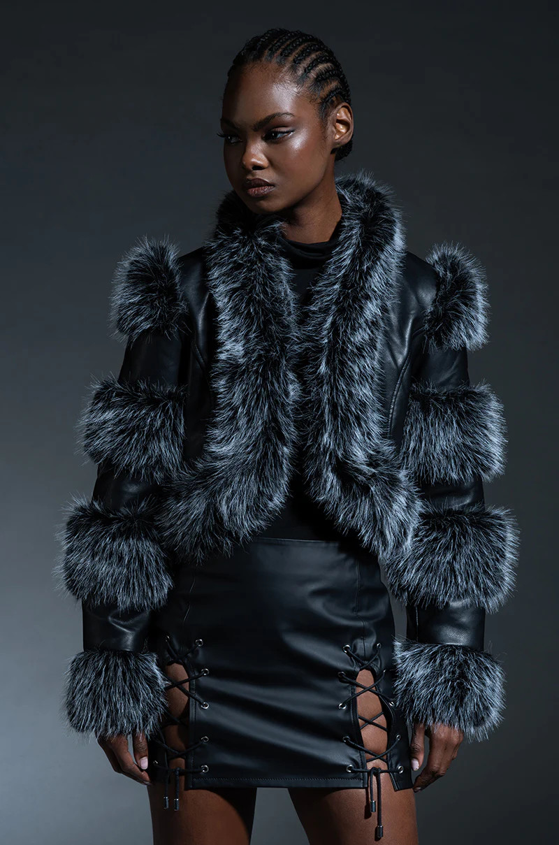 LOVERBOY FAUX FUR MOTO JACKET IN BLACK | AKIRA