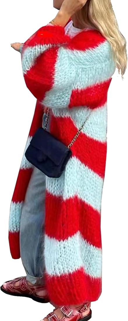 Womens Color Block Striped Cardigan Sweaters Loose Knitted Long Open Front Cardigans | Amazon (US)