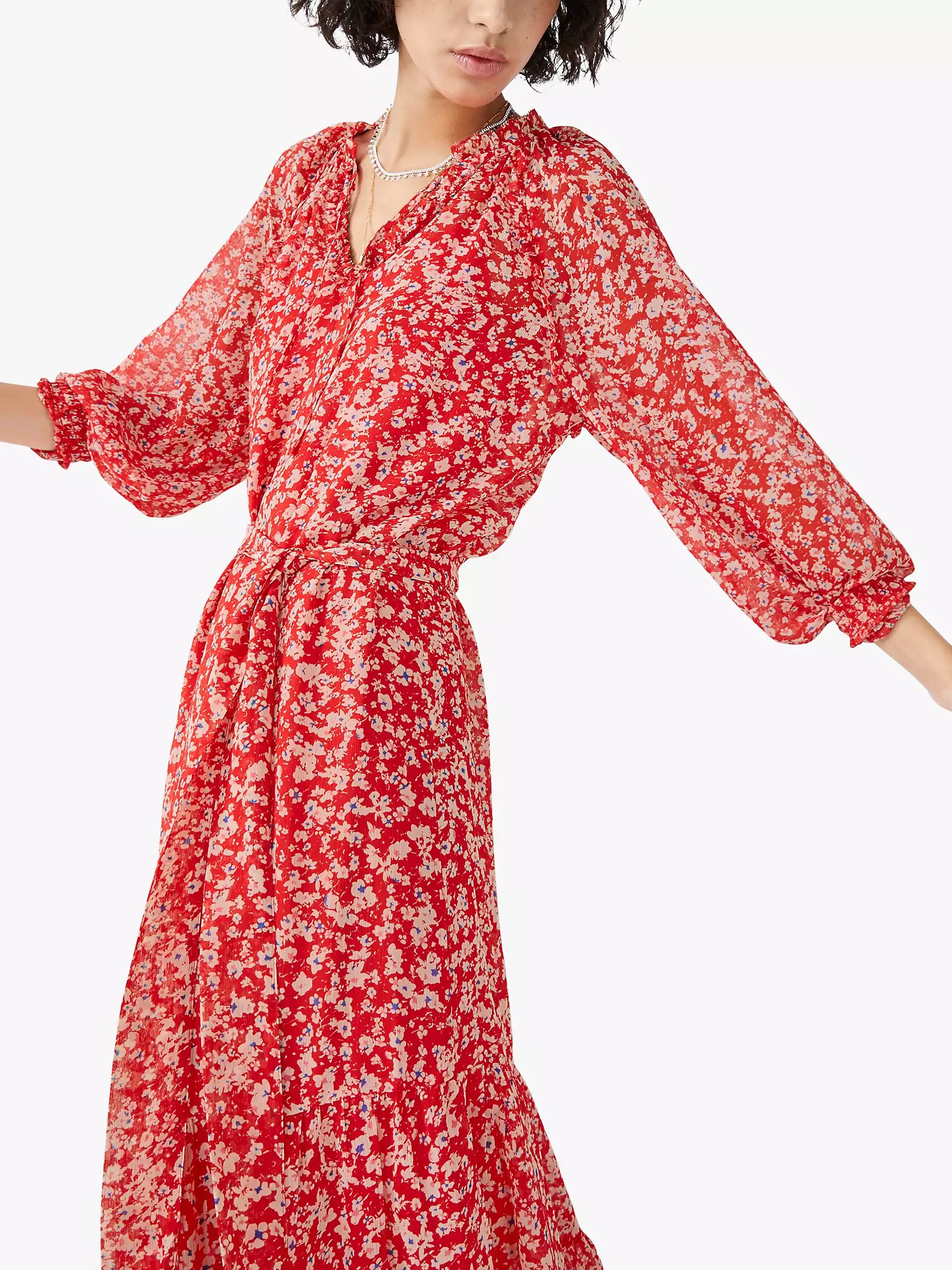 hush Wrey Floral Print Maxi Dress, Spring Blossom Red | John Lewis (UK)