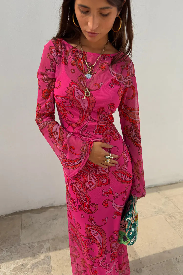 Pink Paisley Mesh Dress | Never Fully Dressed US