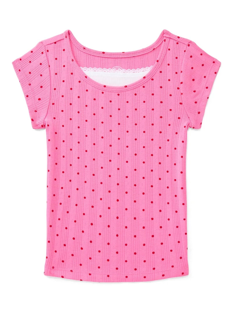 Wonder Nation Girls Pointelle Lace Top with Short Sleeves, Sizes 4-18, Plus | Walmart (US)