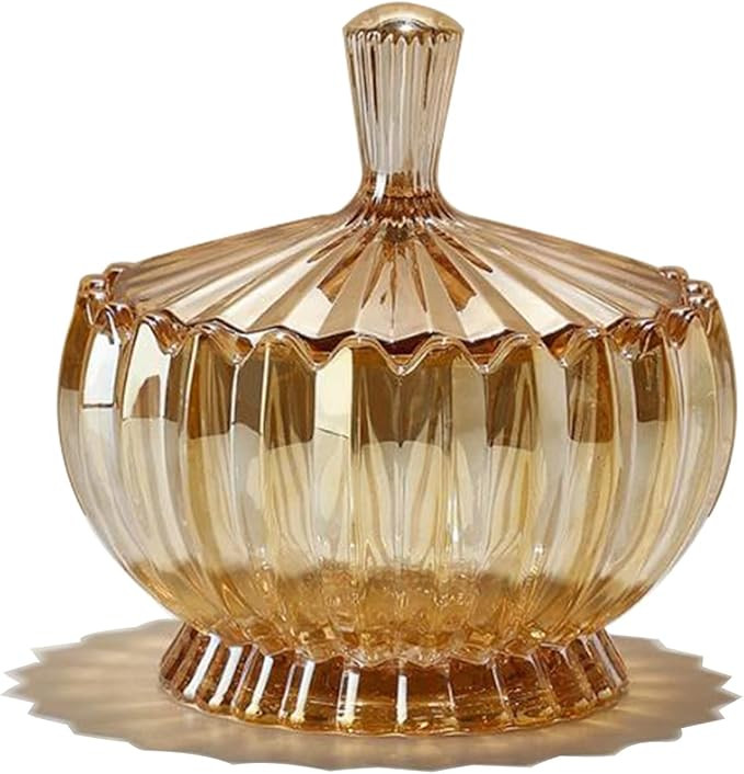 Glass Candy Plate with Cover, Crystal Candy Bowl, Fruit Plate, Decorative Bowl (Amber) | Amazon (US)