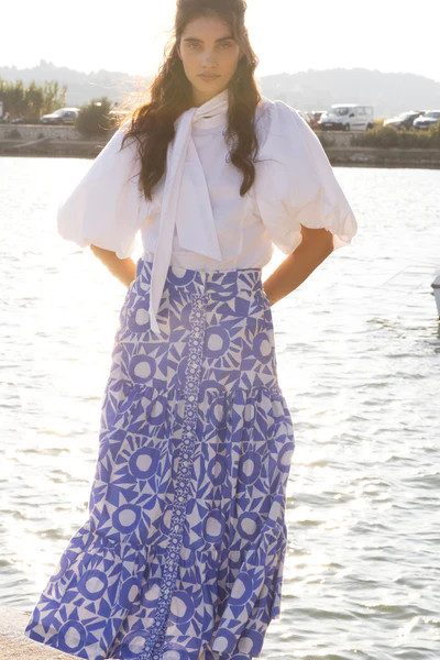 Button Front Skirt- Eclipse Blue | Oliphant Design