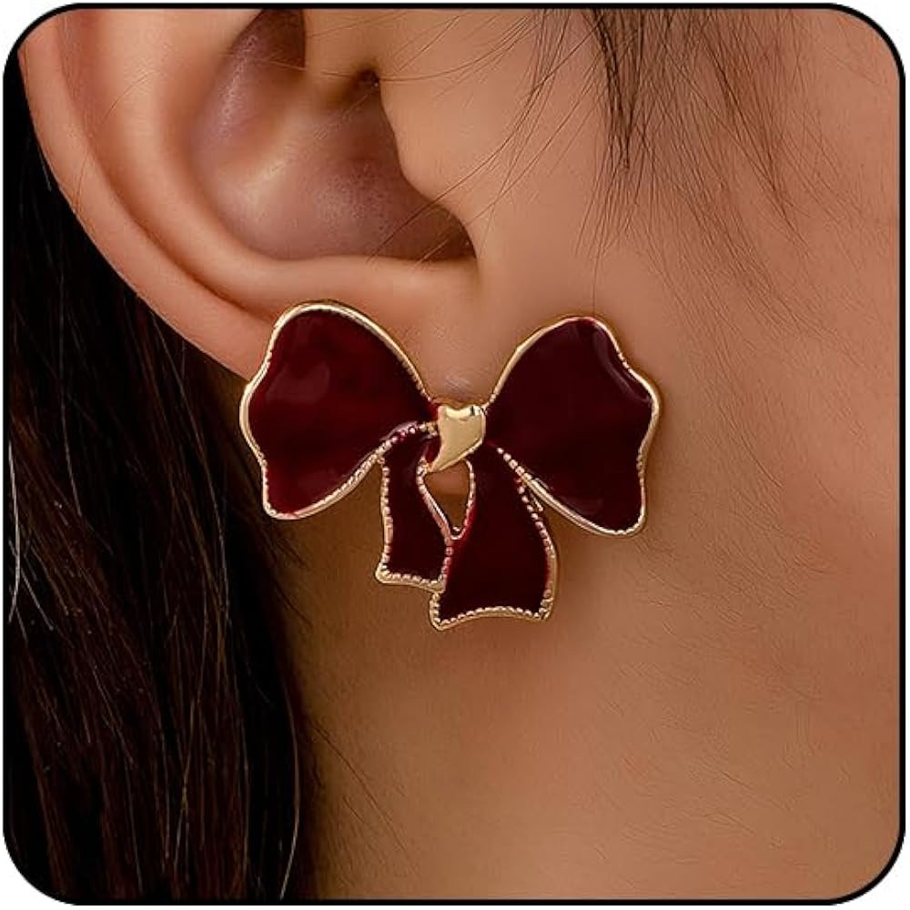 Christmas Bow Earrings for Women Red Green Burgundy Leopard Bow Dangle Earring Big Large Ribbon E... | Amazon (US)