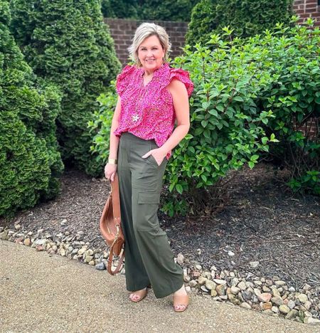 Floral pink blouse size medium | green cargo pants size 8 | womens outfit inspo for the office 

#LTKShoeCrush #LTKWorkwear #LTKStyleTip