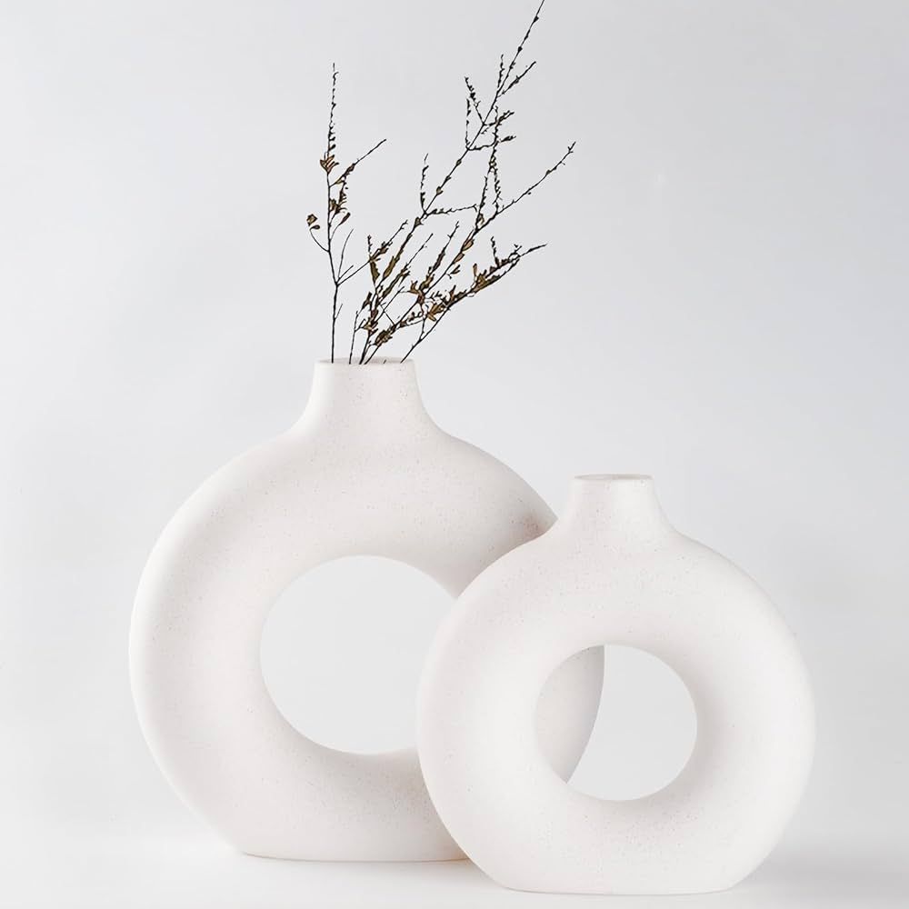 Sawoake White Donut Vase Set of 2,Modern Home Decor, Round Matte Pampas Grass Vase, Neutral Boho ... | Amazon (CA)