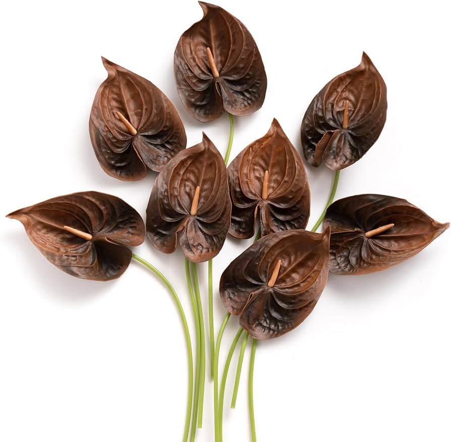 Ling's moment Anthurium Artificial Flowers, 8pcs 14" Brown Fake Faux Flower | Amazon (US)