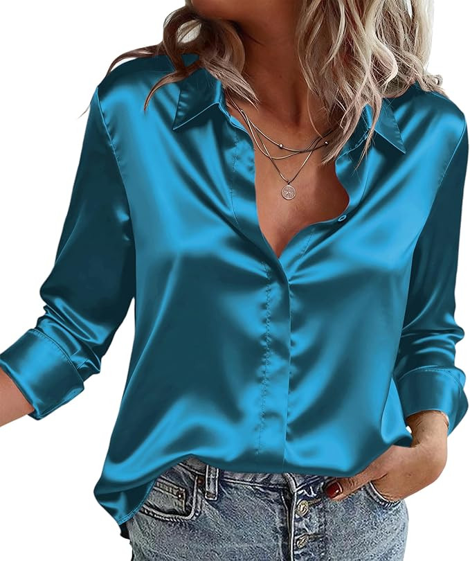 Zeagoo Satin Blouses for Women Casual Long Sleeve Button Down Silk Shirts Dressy Business Work Tu... | Amazon (US)