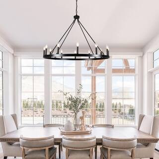 LWYTJO Dineen 12-Light Vintage Matte Black Candle Style Wagon Wheel Chandelier GY-D0154-12-B - Th... | The Home Depot