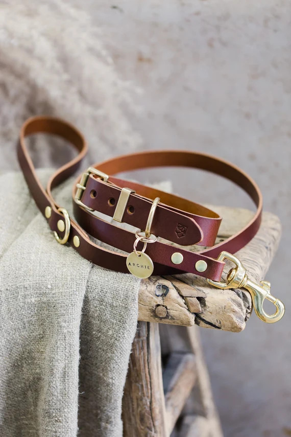 Chestnut Brown Leather Dog Collar and Leash Gift Set with | Etsy | Etsy (CAD)