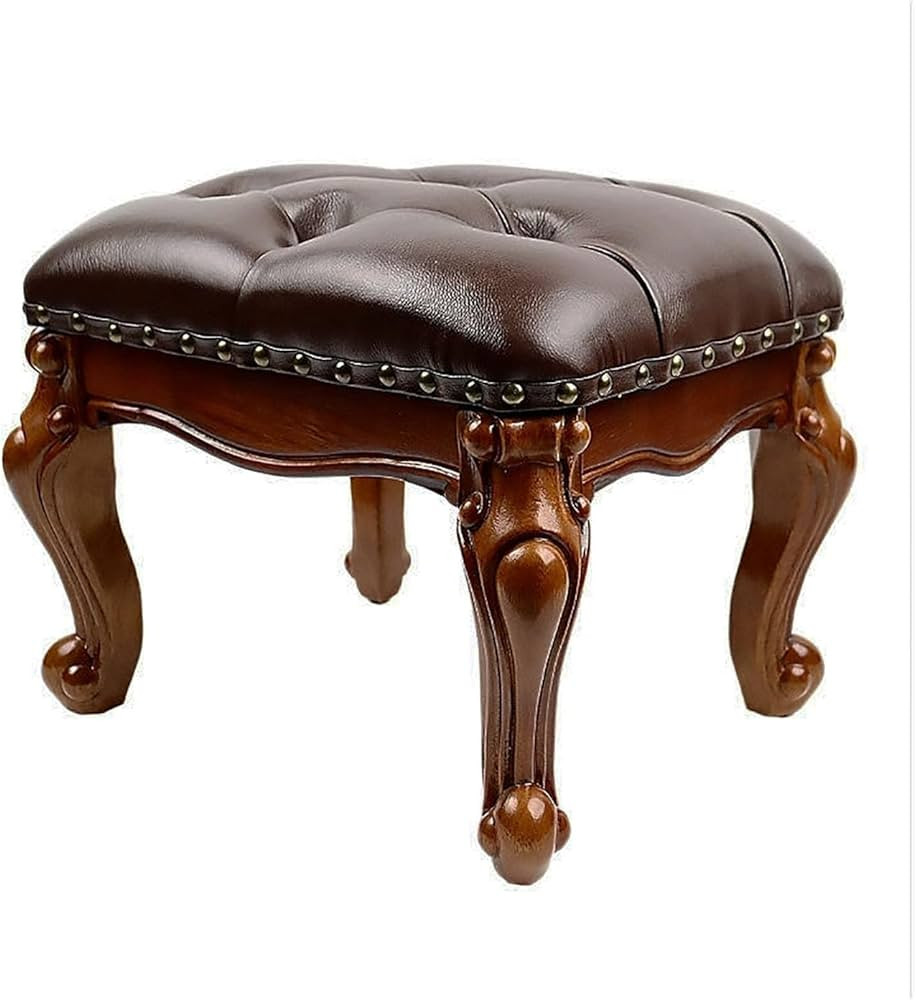 Leather Foot Stool,Vintage Footstools,Wooden Footrest,Upholstered Foot Rest for Living Room,Sofa,... | Amazon (US)