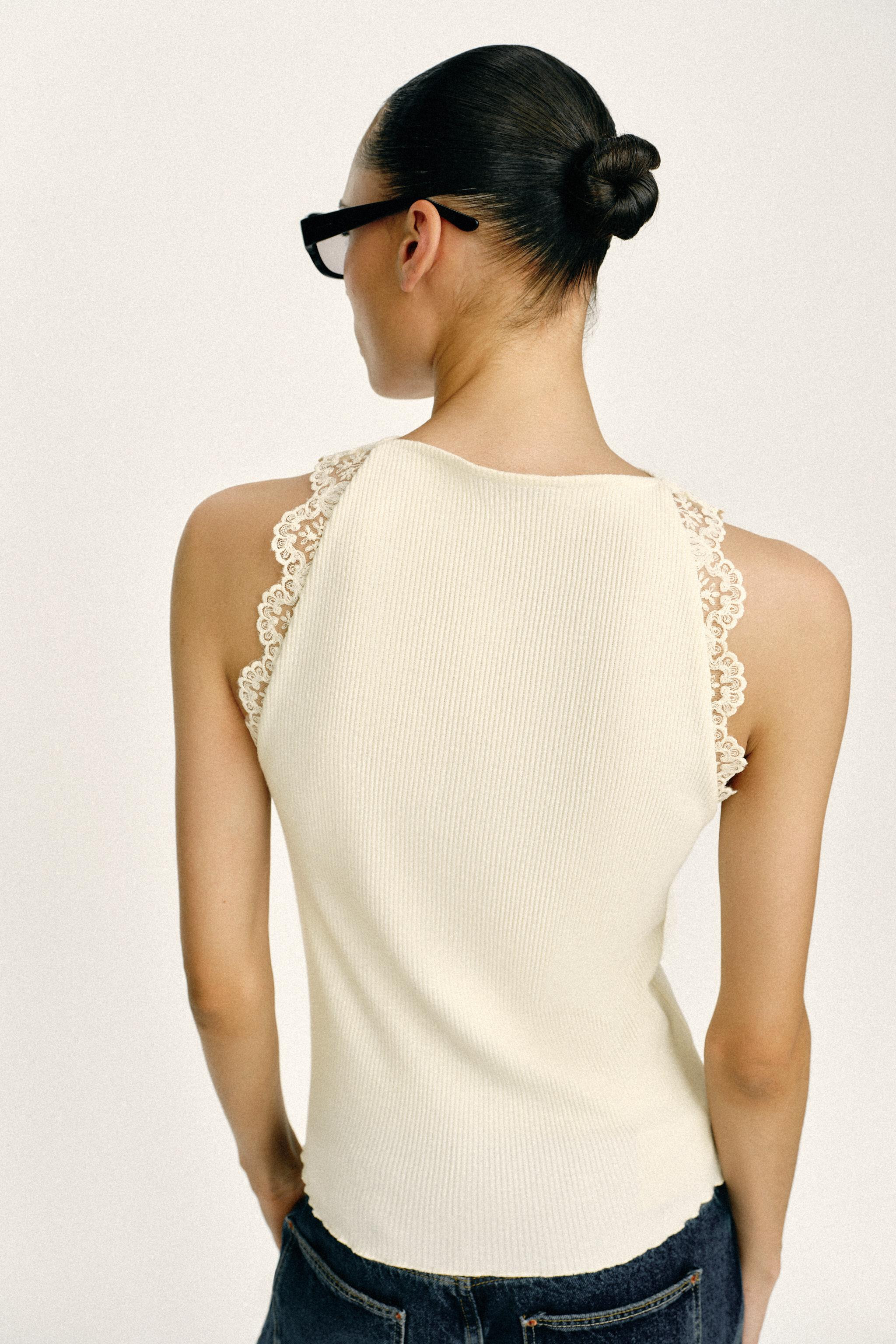 LACE RIBBED HALTER TOP | Zara US