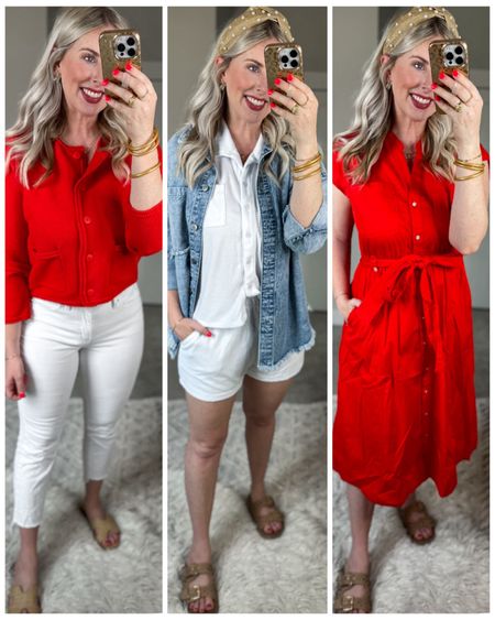 Daily try on, Walmart outfit, Walmart fashion, Walmart try on, Memorial Day weekend outfit, red dress, midi dress, terry cloth set, time and tru, red cardigan, red white and blue outfits

#LTKFindsUnder50 #LTKStyleTip #LTKSeasonal