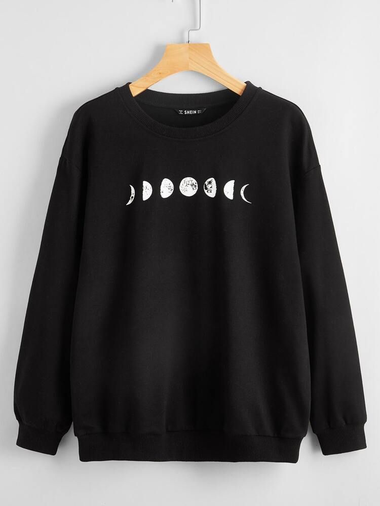 SHEIN Drop Shoulder Moon Print Pullover | SHEIN