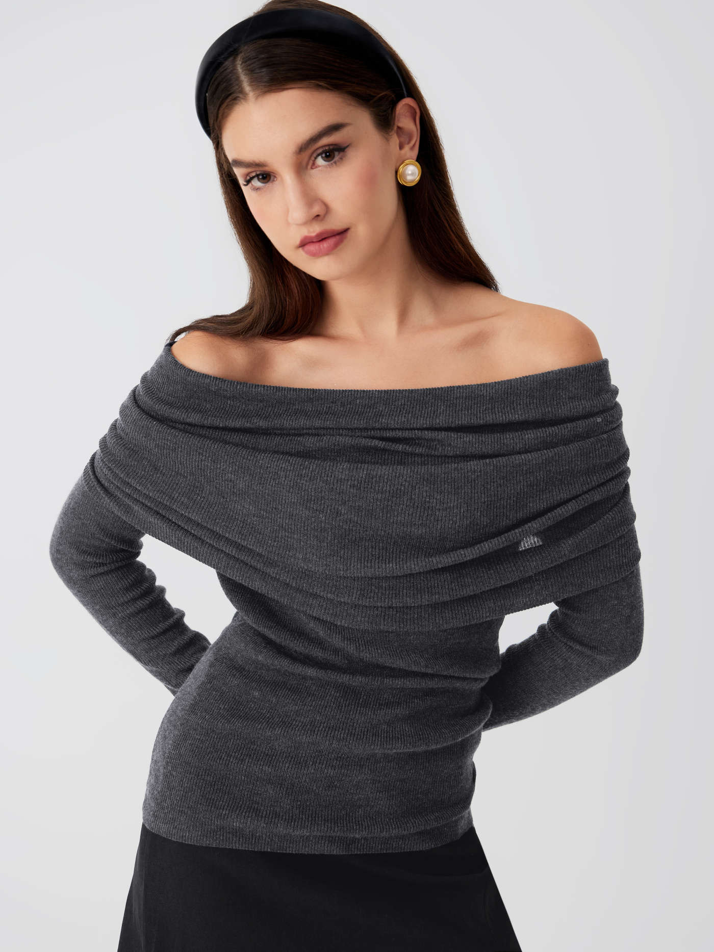 Wool-blend Off-shoulder Ruched Knit Long Sleeve Top | Cider