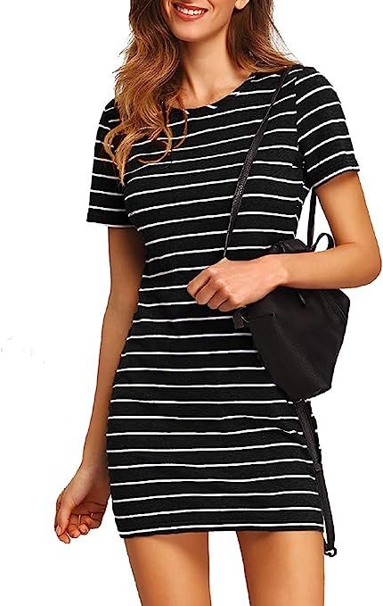 Floerns Women's Casual Short Sleeve Striped Bodycon T-Shirt Dress | Amazon (US)