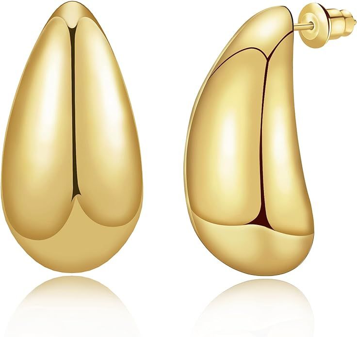 Chunky Gold Hoop Earrings for Women, 14k Gold Plated Thick Triple Hoop Earrings Hypoallergenic Tr... | Amazon (US)